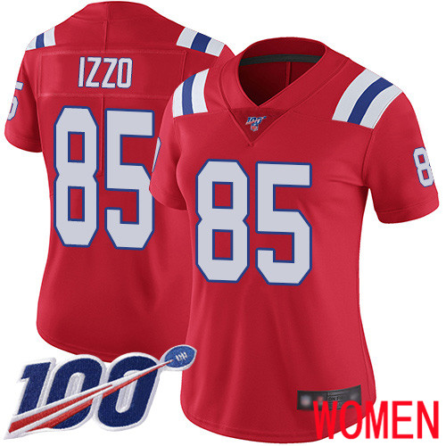 New England Patriots Football #85 Vapor Untouchable 100th Season Limited Red Women Ryan Izzo Alternate NFL Jersey